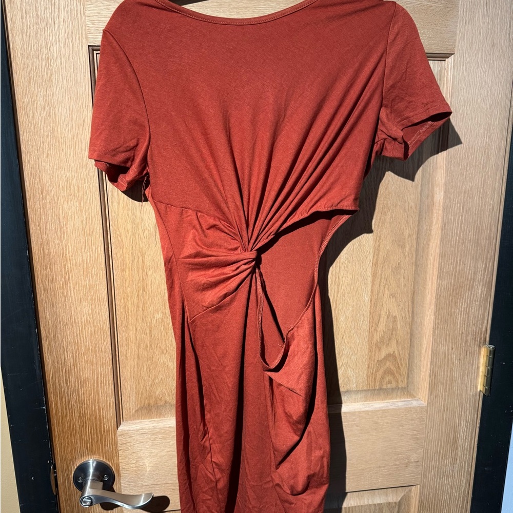 SHEIN Orange Ruched Tie Front Sheath Dress